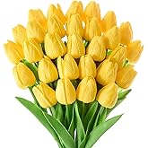 Drewev 30 Pcs Yellow Tulips Artificial Flowers Fake Yellow Tulips Fake Tulip Flowers Real Touch 13" Silk Flower for Bulk Home Kitchen Wedding Party Valentine's Mother's Decorations