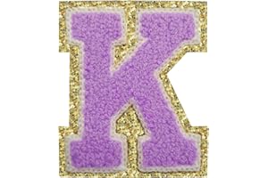 LYVUR Letter Patches Iron on 3Pcs Chenille Letters for Jackets Varsity Letters Patches Letterman Glitter Patches Iron on Letter Purple K