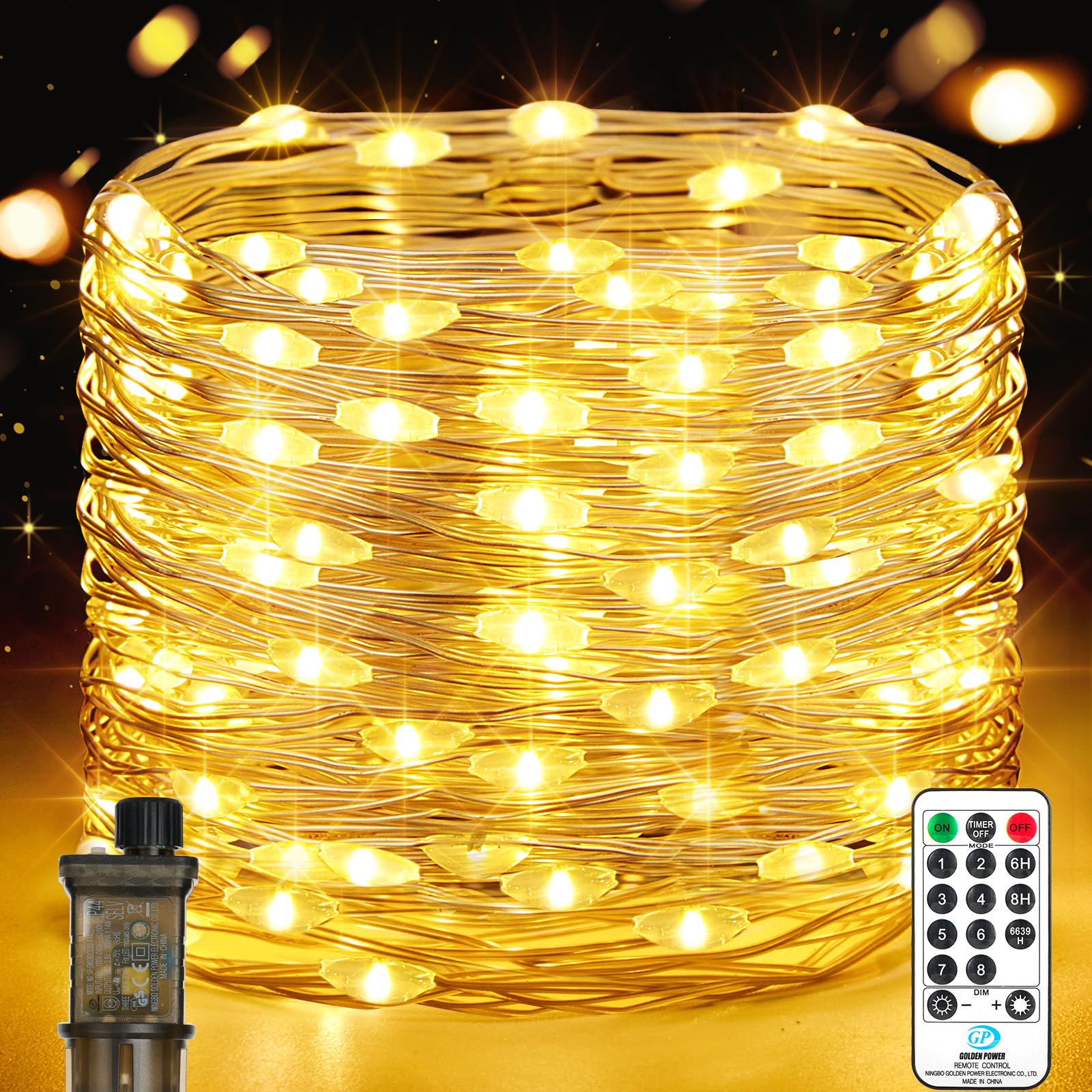 Vacoulery Fairy Lights Plug in, 23M 200 LED Copper Wire String Lights Mains Powered with Timer 8 Modes Waterproof for Indoor Outdoor Christmas Tree Bedroom Wedding Decoration (1 Pack, Warm White)