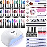 JEWHITENY 36 PCS Gel Nail Polish Kit with UV Light 120W Nail Lamp 33 Colors Gel polish Nail Set Base Coat No Wipe Top Coat Ma