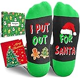 HAPPYPOP Christmas Socks for Adults - Xmas Gifts, Gingerbread Santa Socks with Greeting Card