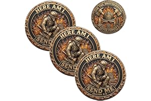 Here Am I – First in, Last Out Firefighter Challenge Coin, Christian Firefighter Commemorative Coin, First Responder Fireman 