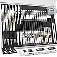 Nicpro 37PCS Art Mechanical Pencil Set, 4PCS Metal Drafting Pencil 0.3mm, 0.5 mm, 0.7 mm, 0.9 mm & 2PCS 2mm Lead Holder (6B 4B 2B HB 2H 4H Colors) For Sketching Drawing With 23 Tube Lead Refills Case