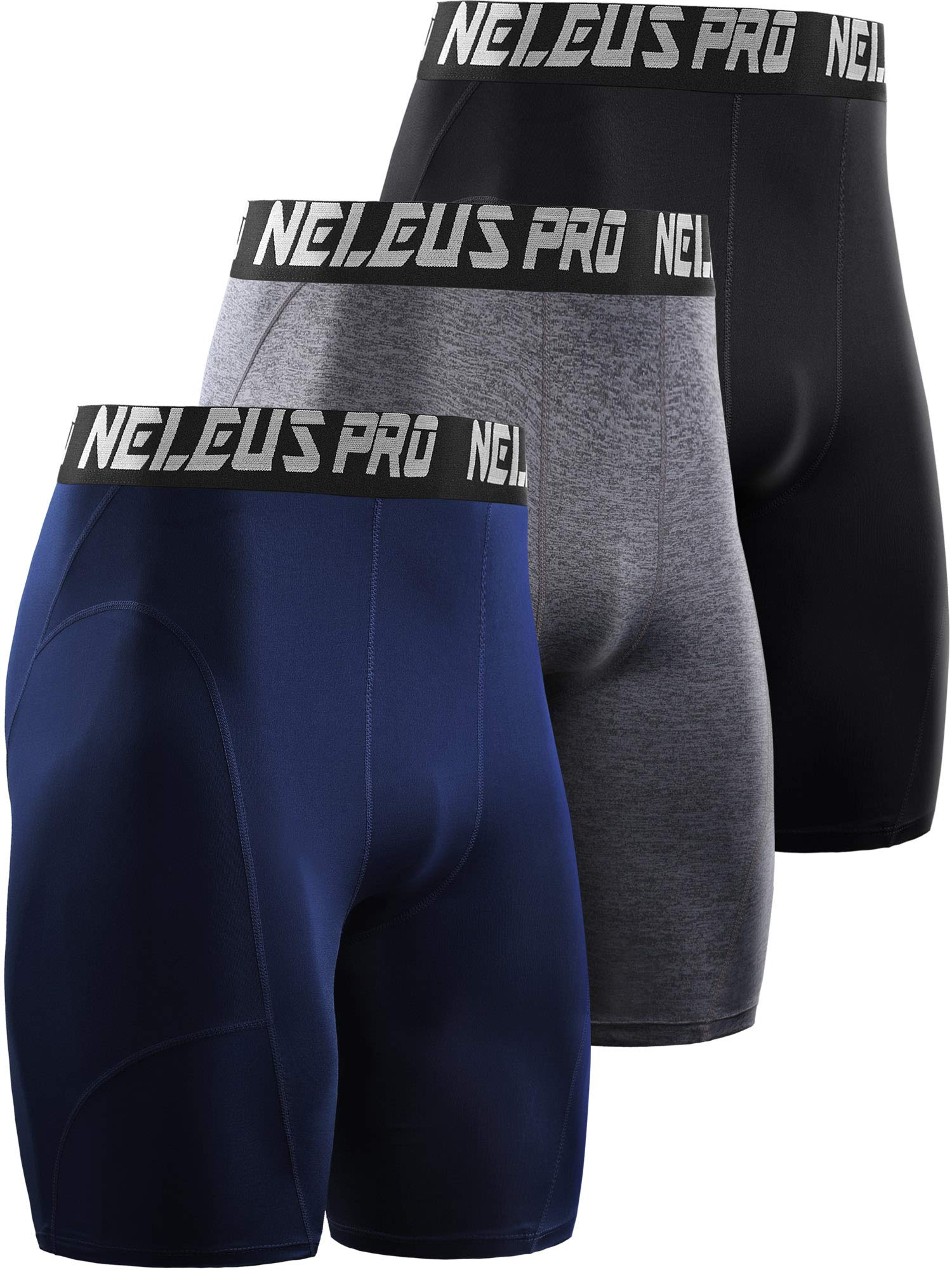 Photo 1 of **MISSING ONE**
NELEUS 3 Pack Compression Shorts for Men Spandex Sport Shorts Running Athletic Workout Performance Baselayer Underwear,6065,Black/Grey/Navy,L,EU XL