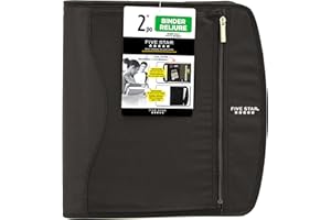 Five Star Zipper Binder, 2-Inch Capacity, 3 D-Rings, Exterior Zippered Pockets, Interior Mesh Pouch, Easy Grip Spine, Black C