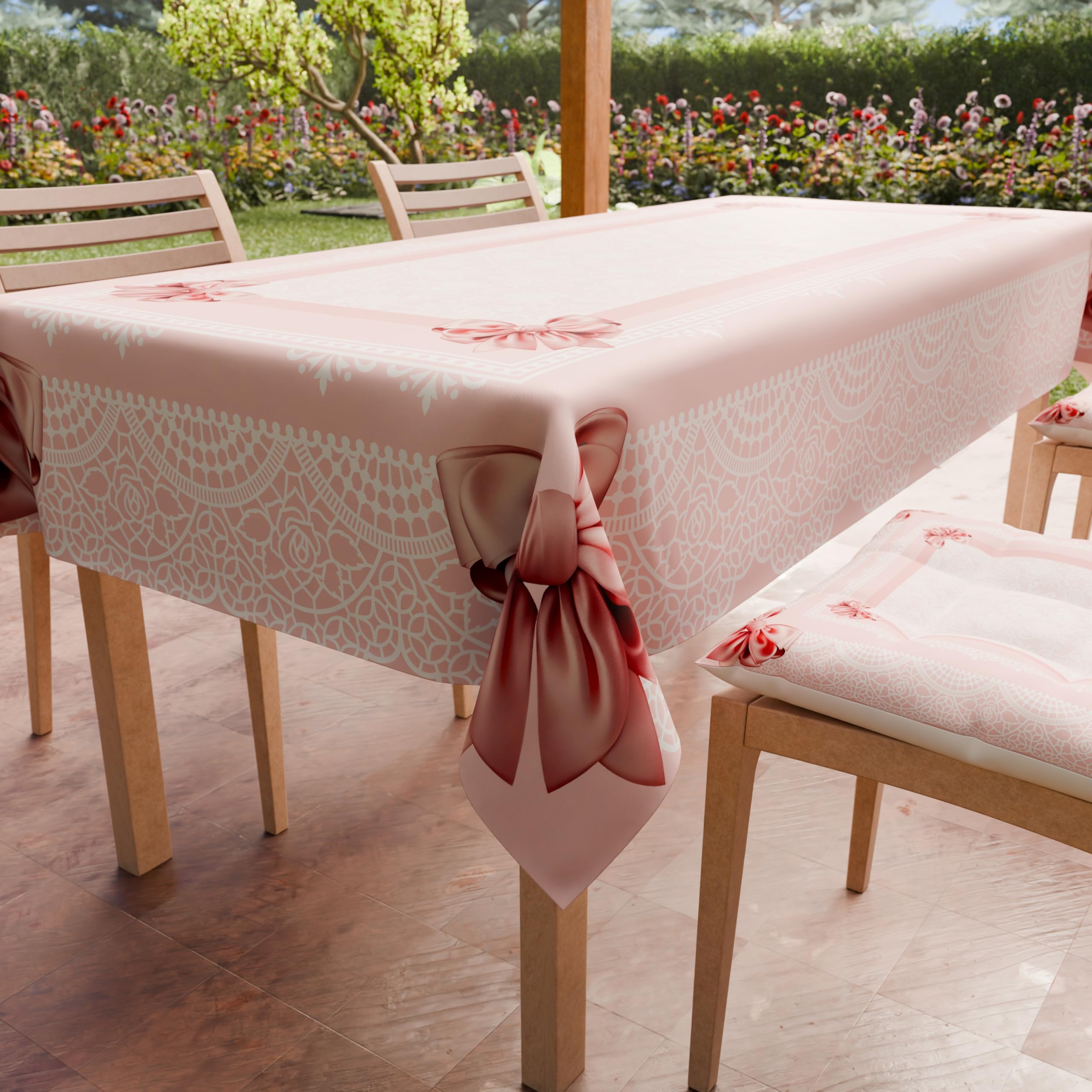 PETTI Artigiani Italiani - Stain Resistant Rectangular Tablecloth Kitchen Table Cover Pink Bow Design X6 Seater (140 x 180 cm) 100% Made in Italy — image 1