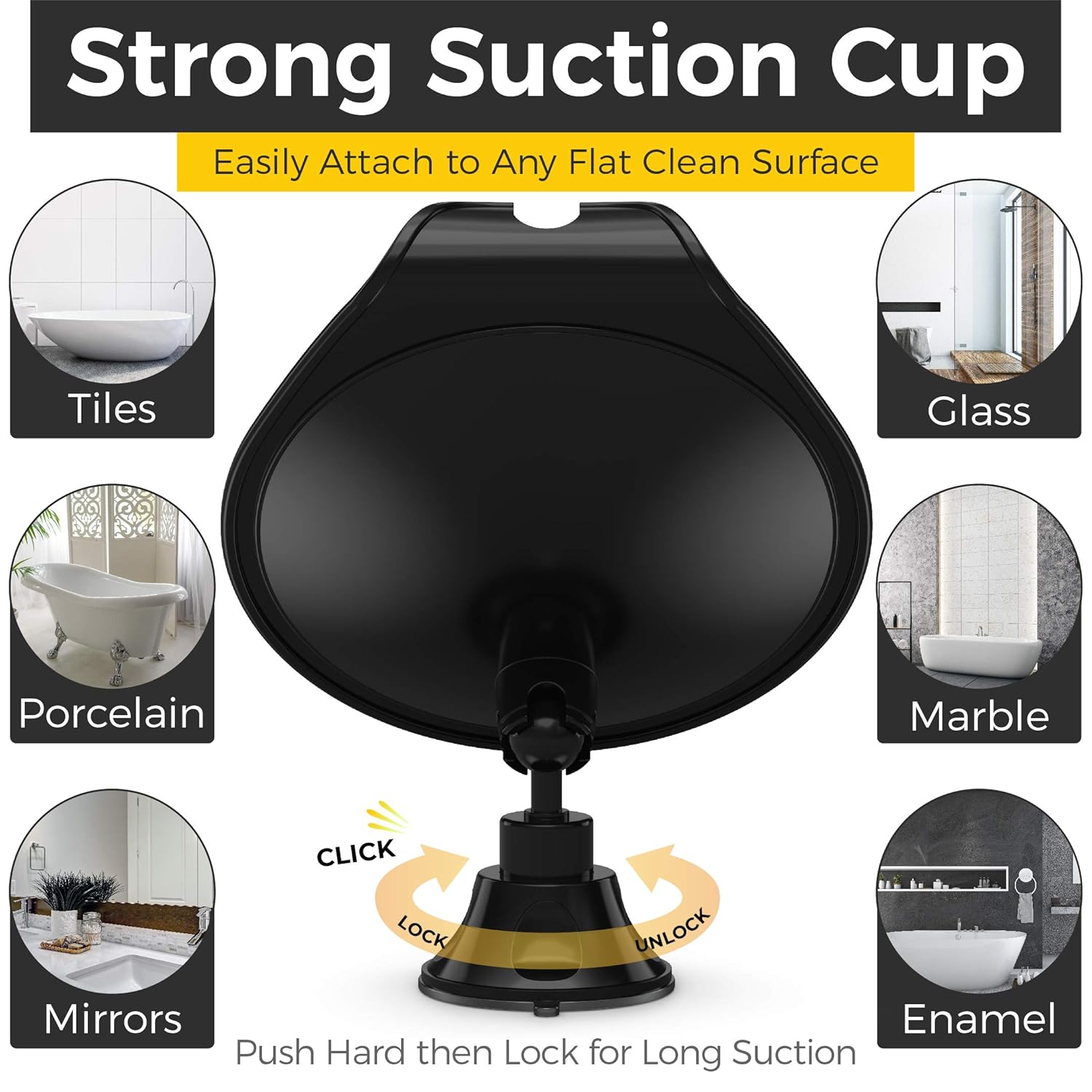 HoneyBull Shower Mirror for Shaving Fogless with Suction, Razor Holder & Swivel (Black) : Beauty