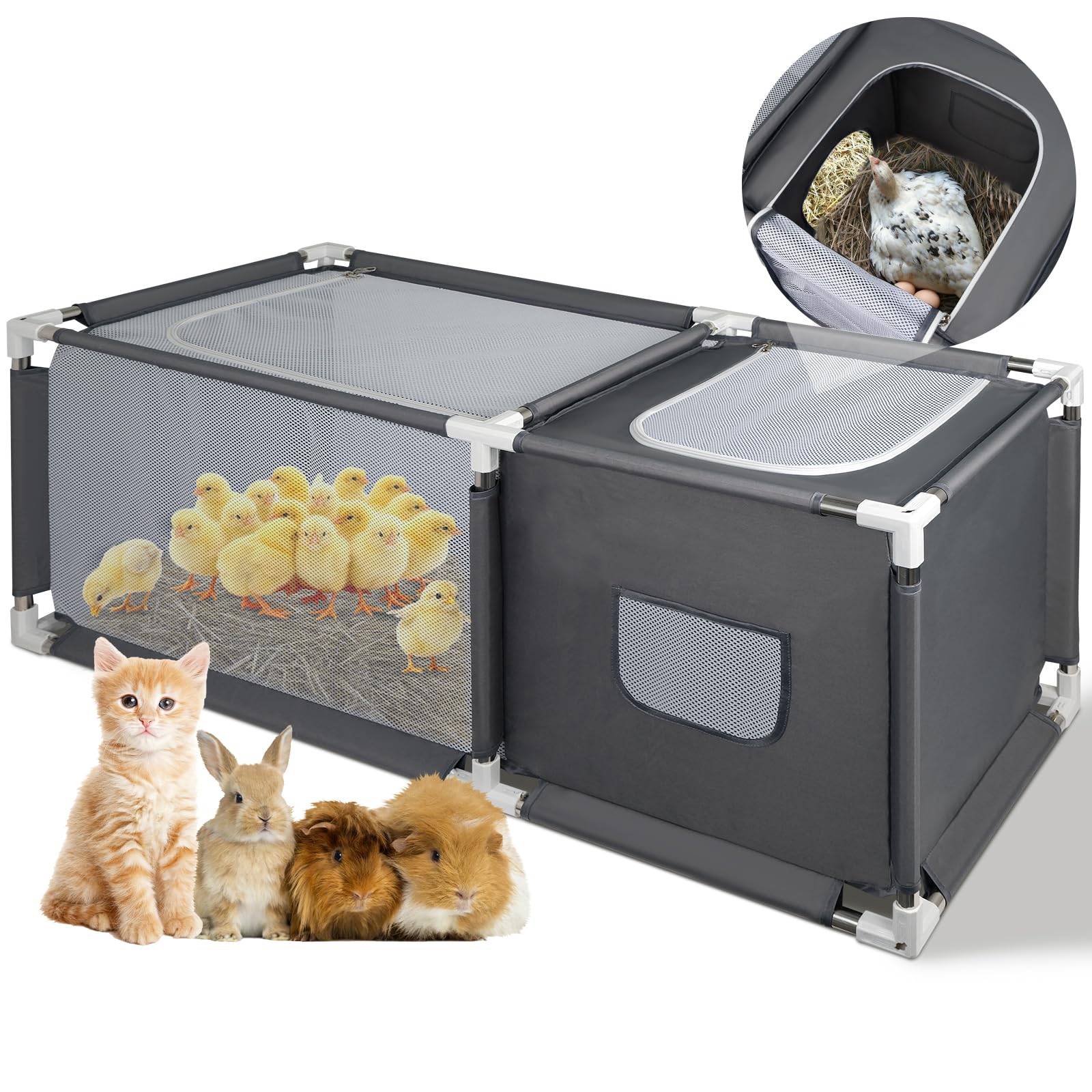 Photo 1 of 49.6"x19.7"x19.7" Brooder Box for Chicks with Dual Zipper Doors, Oxford Fabric & Mesh Chicken Brooder Box with Two-Zone, Small Animals Playpen Indoor Outdoor for Chicks, Ducks, Kitten, Puppy, Rabbits