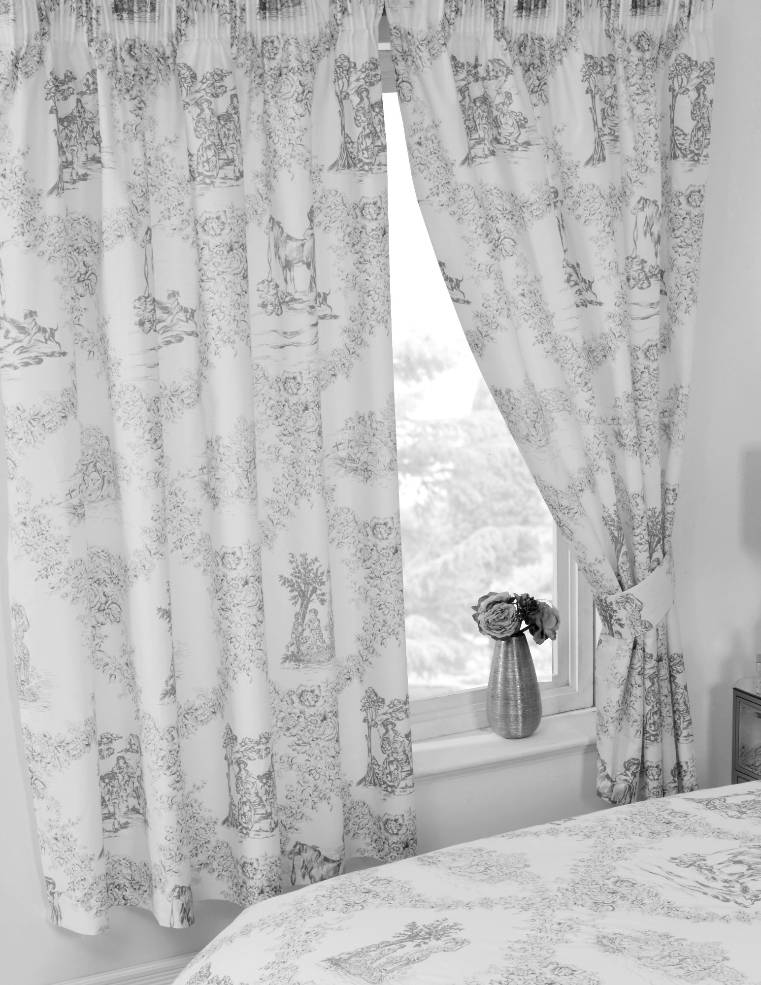 66 X72 Toile De Jouy Grey Curtains Matching Tie Backs By My Home Traditional Floral Damask Country Design Buy Online In Bahamas At Bahamas Desertcart Com Productid