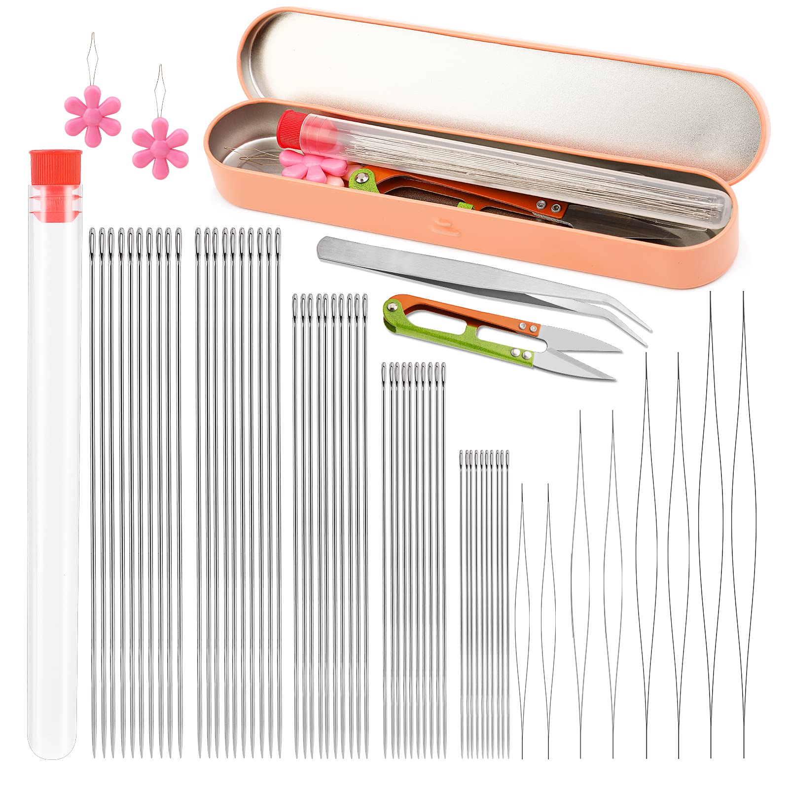 58 Pcs Beading Needles for Jewelry Making, Big Eye Beading Needles Ultra-Thin Stainless Steel Craft Seed Bead Needles, Flexible Eye, Perfect for Beading, Embroidery & DIY Crafts