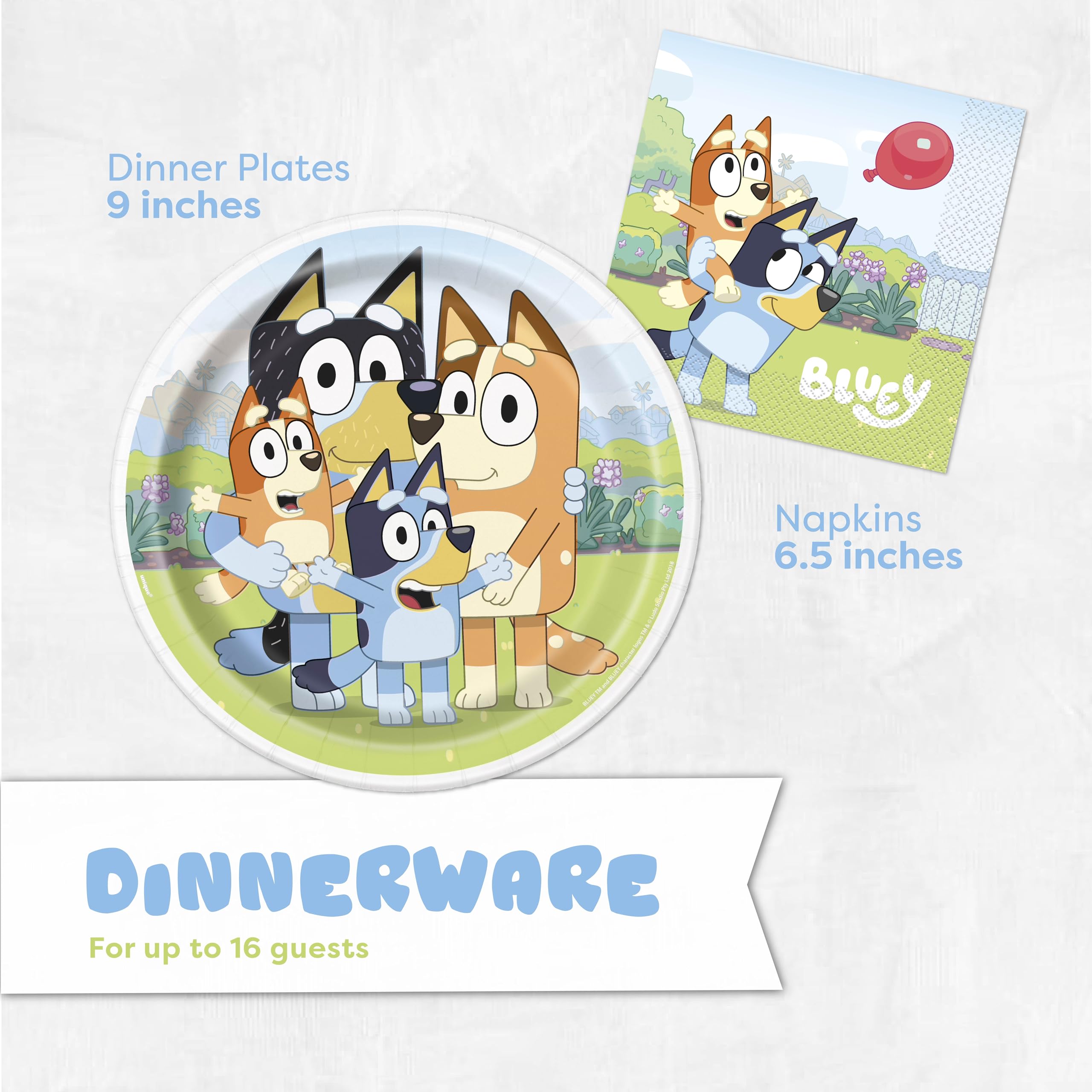 Bluey Birthday Decorations and Party Supplies | Serves 16 Guests | Bluey Party Decorations | Banner, Tablecloth, Balloons, Plates and Napkins, Sticker | Officially Licensed