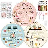 UXORSN 3 Sets Embroidery Kit for Beginners Adults Learn 30 Different Stitches Cross Stitch Starter Kits Including Fabric with