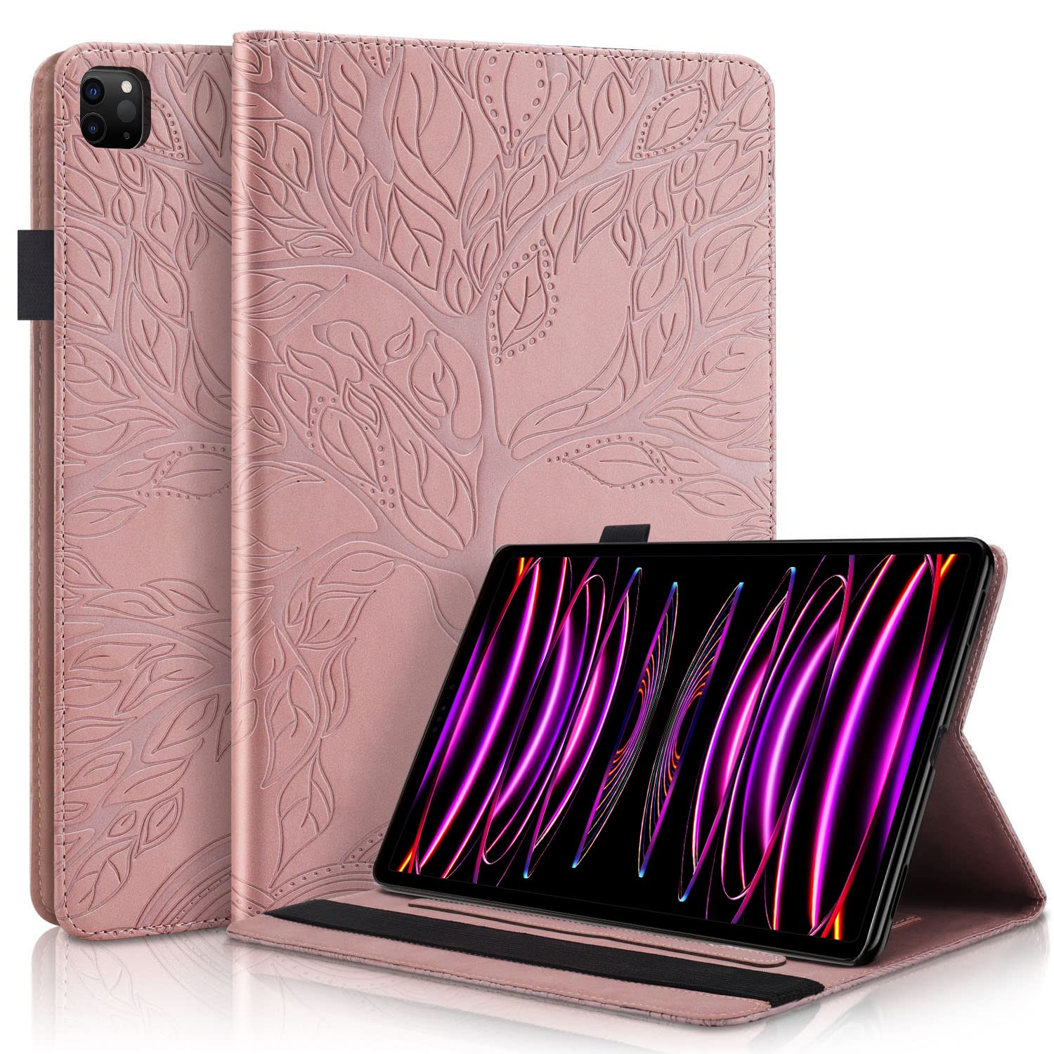 Succtopy Case for iPad Pro 12.9 6th/5th/4th/3rd Generation Folio Flip PU Leather Cover with Pen Holder Protective Tablet Case with Stand Function for iPad Pro 12.9 Inch 2022/2021/2020/2018 Rose Gold