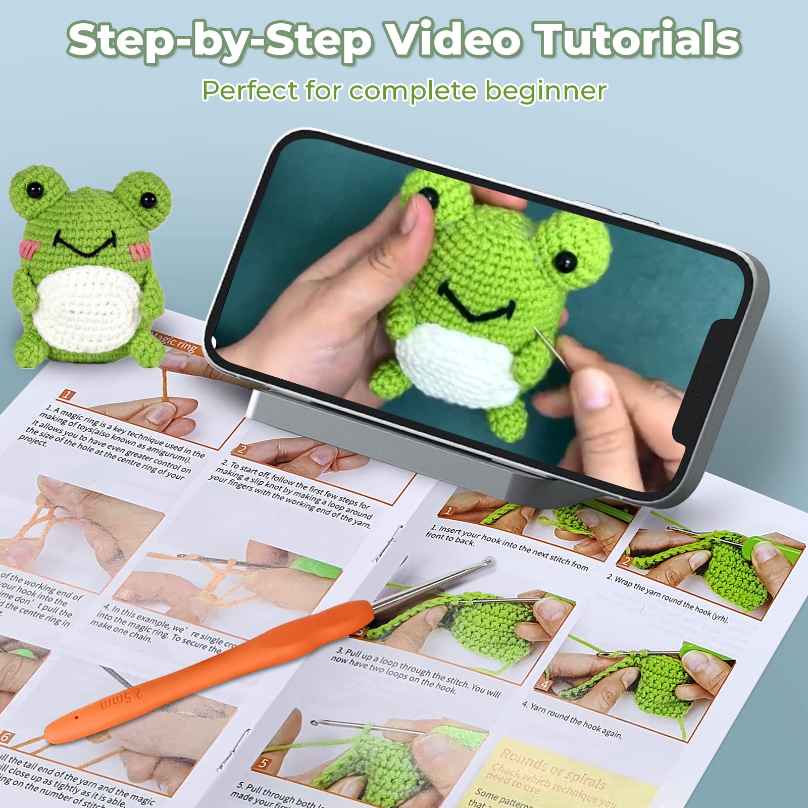 PIPAPI Crochet Kit for Beginners, 3 Pattern Animals-Owl, Penguin, Frog, Knitting Kit for Adult Kids with Step-by-Step Video Tutorials and Yarns, Hook, Accessories