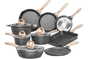 JEETEE Pots and Pans Set, Nonstick Kitchen Cookware Sets, Induction Granite Cooking Pot Set w/Frying Pan, Saucepan, Sauté Pan