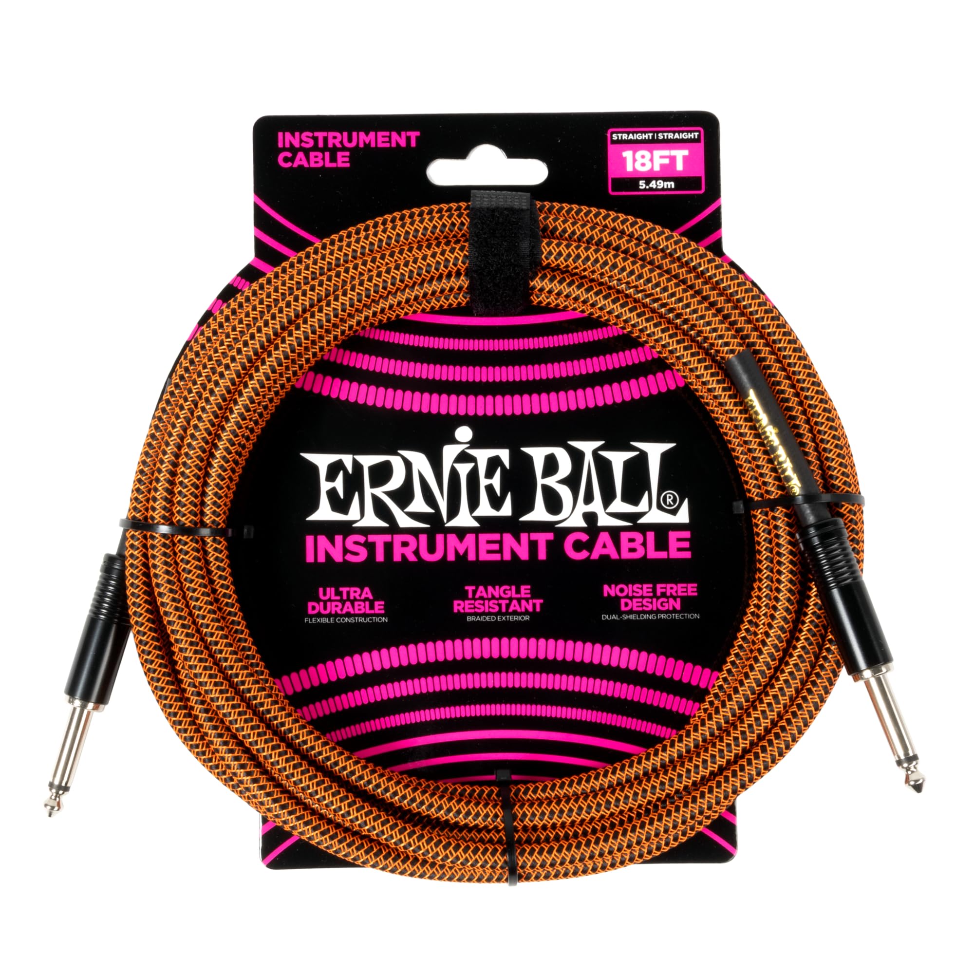 Ernie Ball Braided Instrument Cable Straight/Straight 18ft - Pumpkin Pie Image