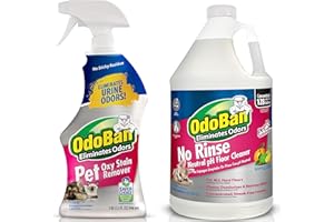 OdoBan Pet Solutions No Rinse Neutral pH Floor Cleaner Concentrate, Made in the USA, 1 Gallon, and Oxy Stain Remover, 32 Ounce Spray