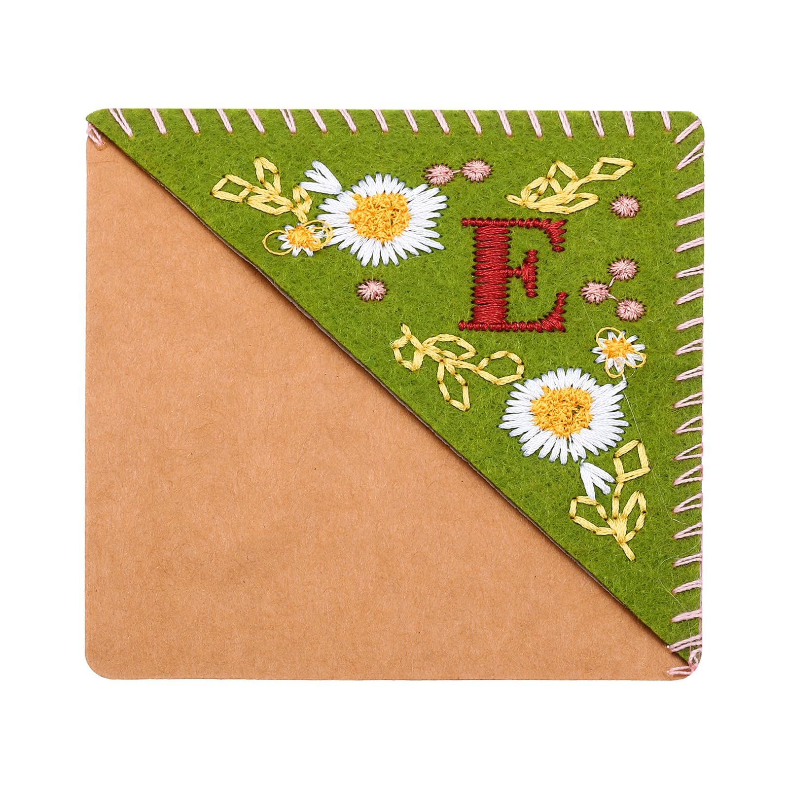 PATIKIL Personalized Embroidered Corner Bookmark, Cute Flower Felt Stitched Triangle Book Mark Page Marker for Women Men Book Lovers Teachers, Green, Letter E