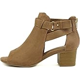 CITYCLASSIFIED Invest ~ Women's Cutout Side Strap Mid Black Chunky Heel Fashion Ankle Bootie