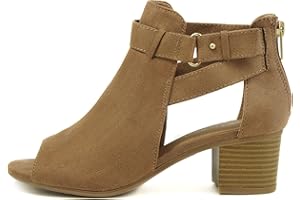 CITYCLASSIFIED Invest ~ Women's Cutout Side Strap Mid Black Chunky Heel Fashion Ankle Bootie