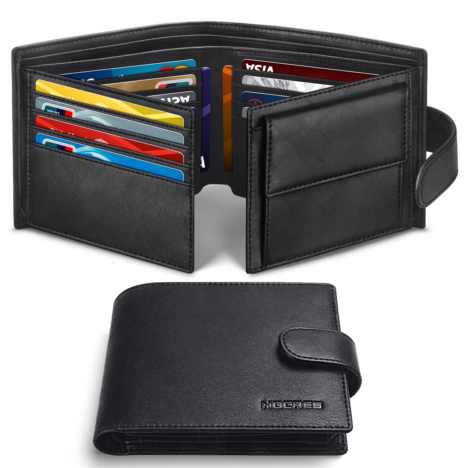 HOCRES® Wallets for Men, RFID Blocking Wallet,Mens Leather Wallet with 16 Credit Card Holders, 2 Banknote Compartments, 2 ID Windows with Gift Box