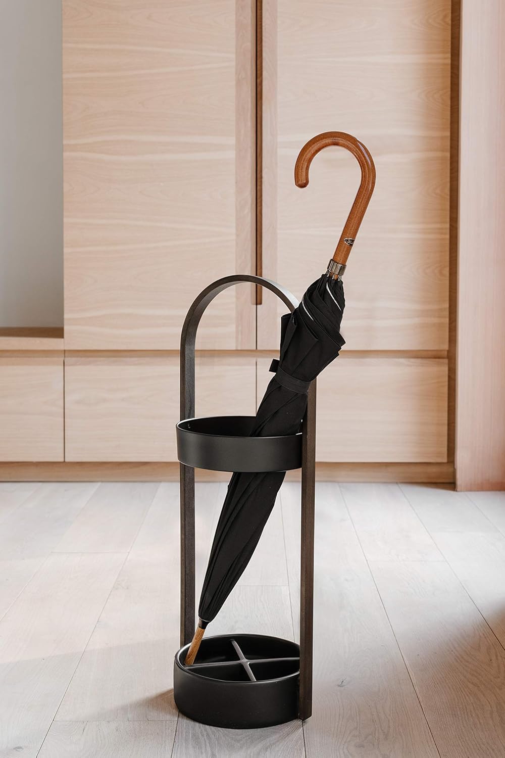 umbrella rack stand on Amazon Com Umbra Space Saving Bellwood Umbrella Stand Black Walnut Home Kitchen
