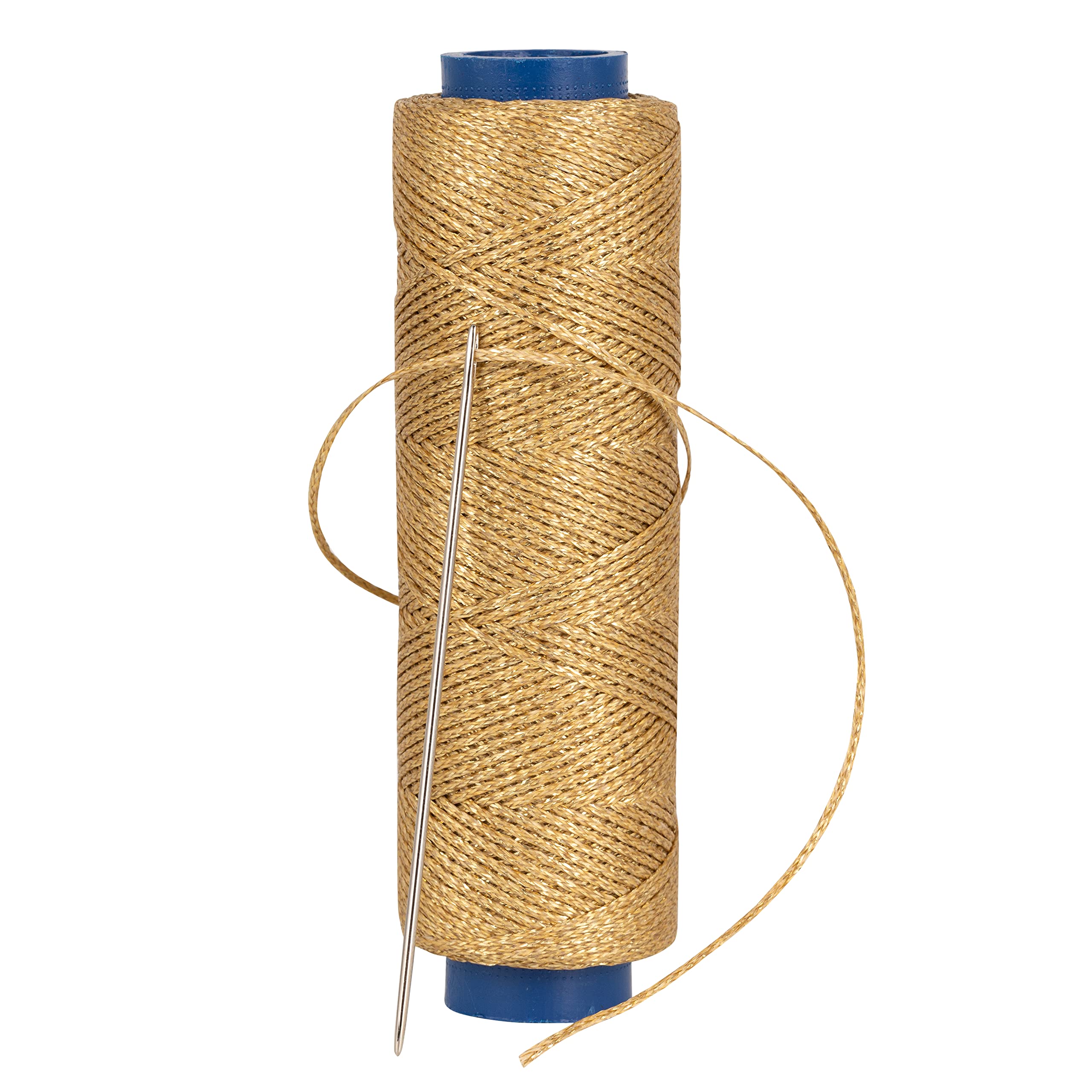 Shelver Waxed Thread, Strong Thread for Leather, Upholstery, Shoe, Bag, incl. Needle (Colour: Gold)