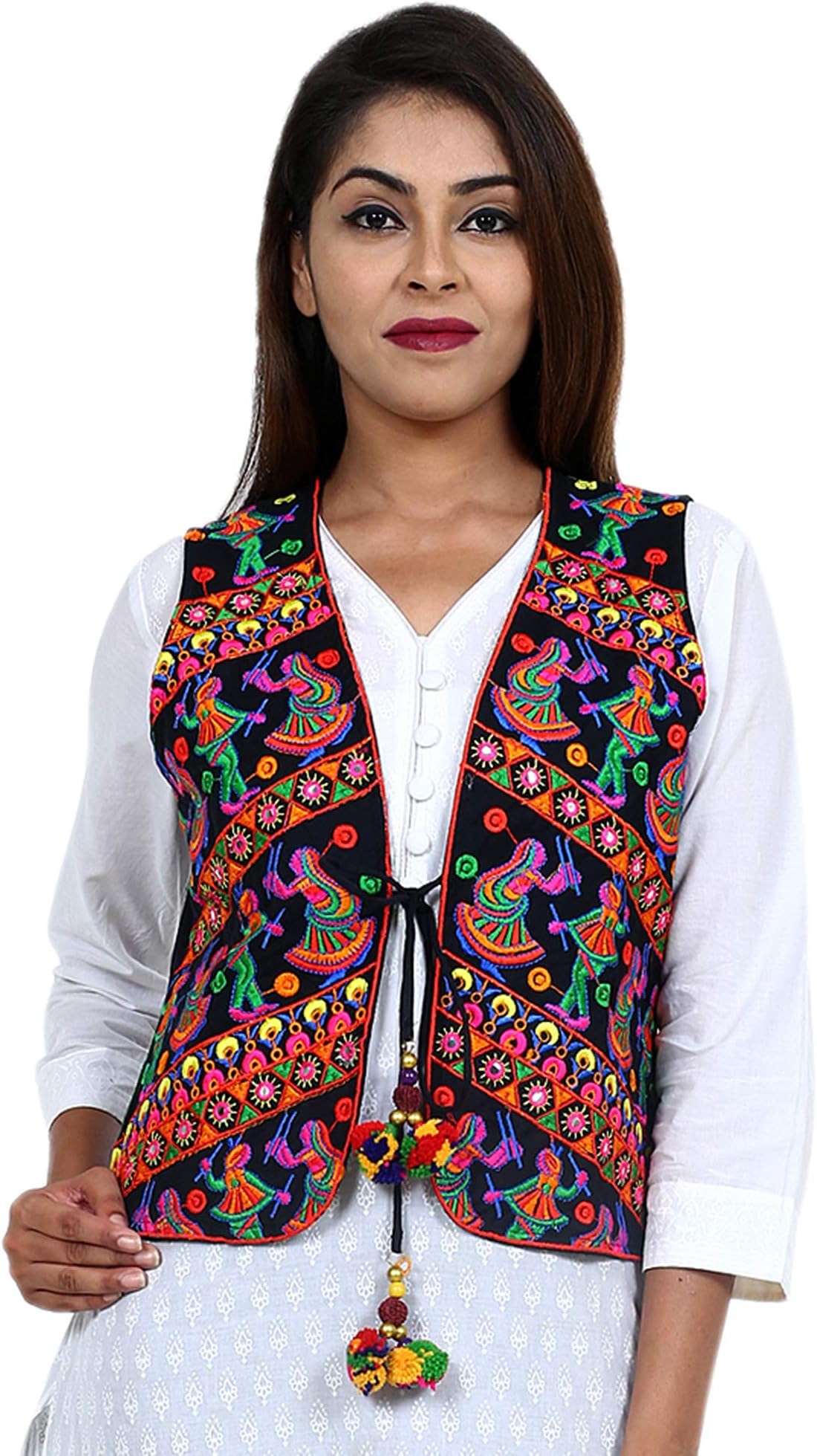 Craft Trade Women's Cotton Handmade Traditional Embroiderd Kutchi Jacket/Koti - Bust Size Upto 40 Inches
