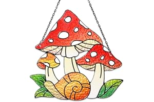 Tuitessine Mushroom Stained Glass Sun Catcher Toadstools Snail Cottage Style Decor Window Wall Hanging Ornament for Home Plant Lovers Gift 7.9"*7.9"