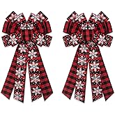 Estivaux 2 Pieces Christmas Bows for Wreath, Merry Christmas Wreath Bows Red Burlap Bow Winter Holiday Snowflake Craft Ribbon Bow Xmas Tree Topper Bows for Front Door Christmas New Year Decorations