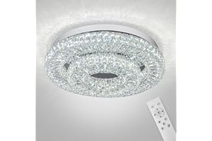 CAINJIAZH 19.7" Crystal Ceiling Light Fixture Bedroom Chandelier Ceiling Light LED Flush Mount Chandelier for Dining Room Hallway(20in Two-Tier Dimmable) with Remote Control