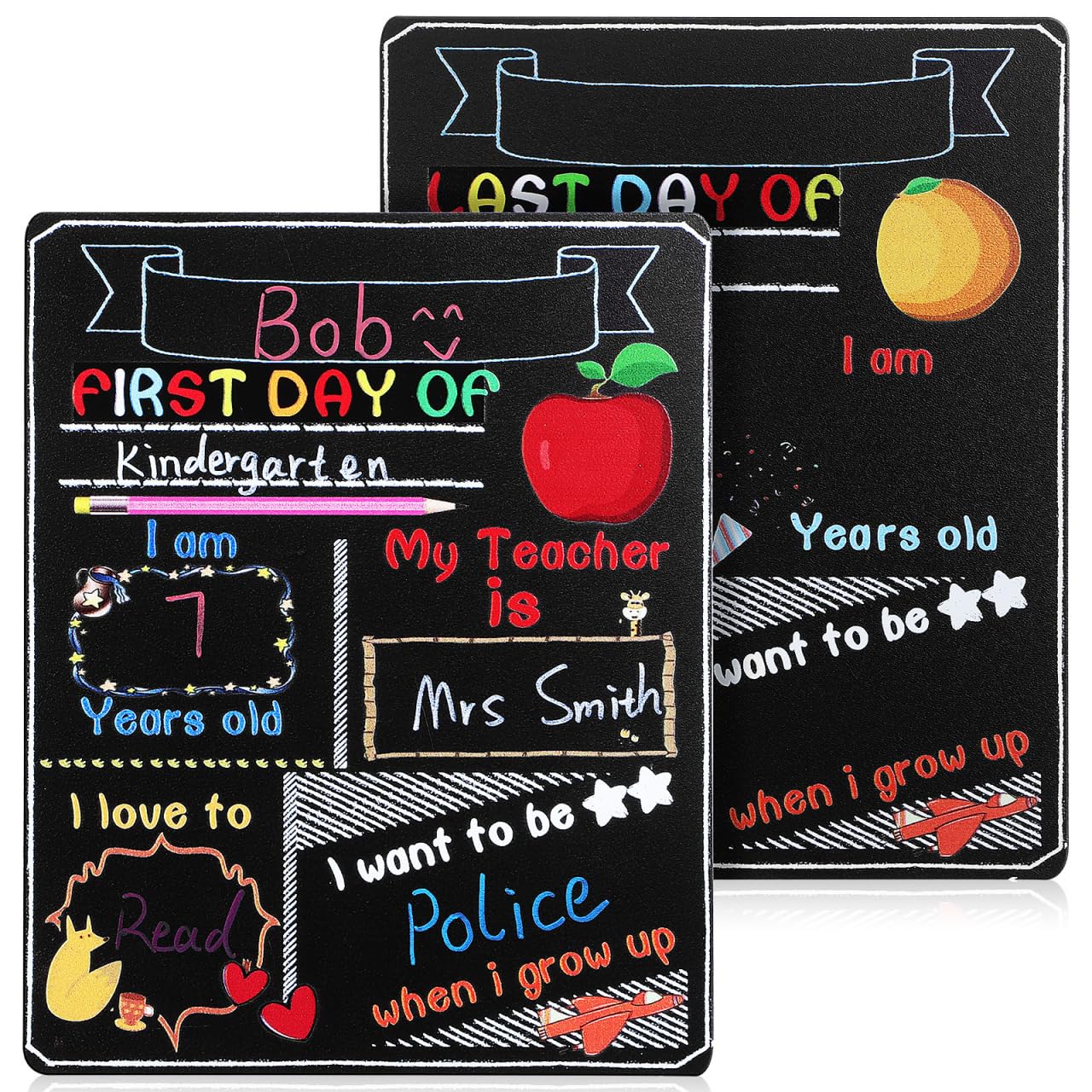 NUOBESTY 2 Pcs First Day of School Board, First Day of Preschool Sign Double Sided Small Chalkboard Back to School Signs Supplies for Kids Kindergarten, Preschool