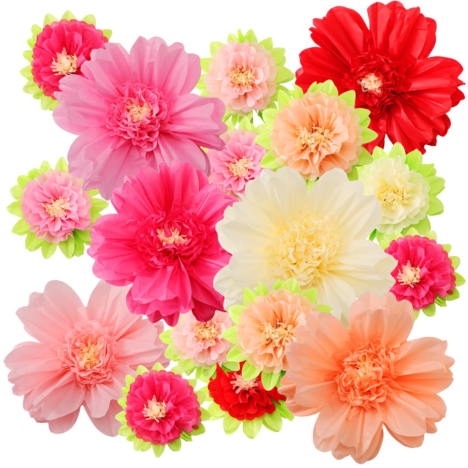 TaoBary Large Colorful Tissue Paper Flowers Giant Fiesta Paper Pom Poms Mexican Birthday Decorations for Wall Wedding Backdrop Centerpiece Party Supplies(20" and 10",Pink, Beige, Light Orange,24 Pcs)