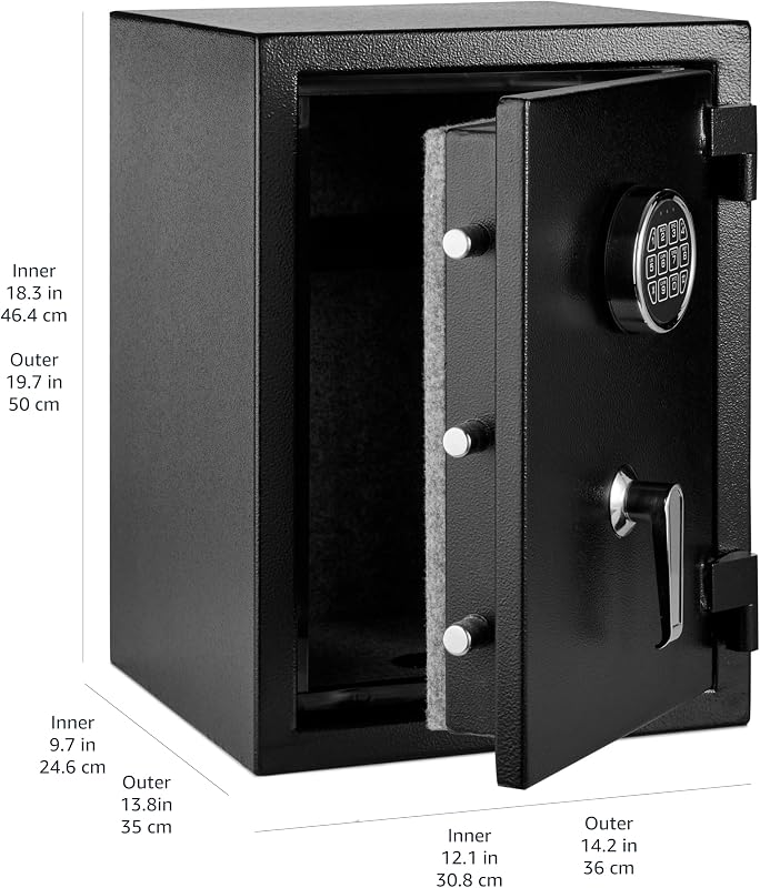 Cofre resistente ao fogo, com teclado eletrónico programável, 35 l, preto, 36 x 35 x 50 cm (largura x profundidade x altura)