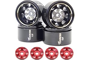 TxXrcss Rc 1.0 Beadlock Wheel Heavy Brass Whlles Offsets -2mm Rims for 1/24 1/18 RC Crawler Car SCX24 AX24 TRX4M FCX24 4Pc (Black & Silver)