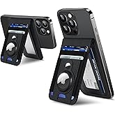 For Magsafe Wallet Stand with Airtag Holder, Strongest Magnetic Wallet for iPhone 17/16/15/14/13/12 Series, ID Window, 4 Card Slots, 10 Cards Holder, Vegan Leather, RFID Blocking, Black