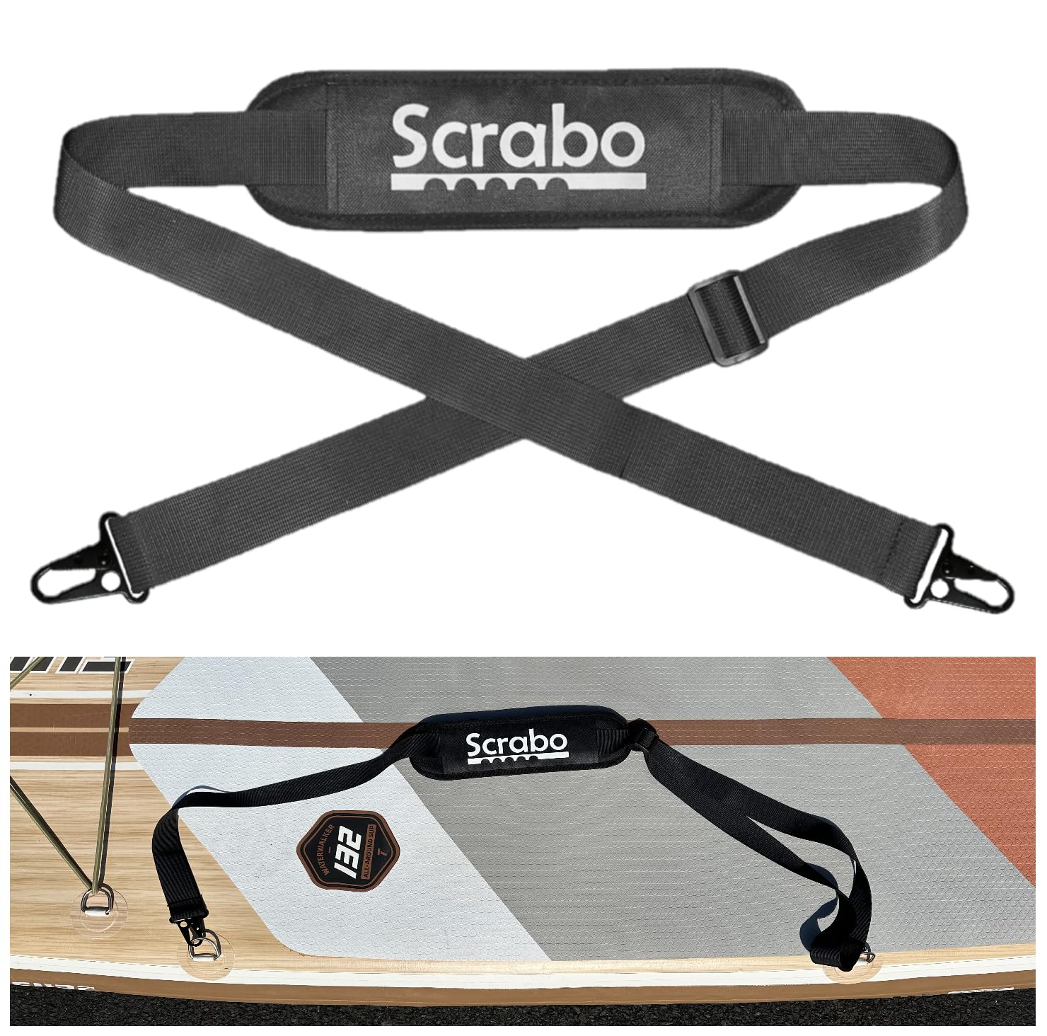 Scrabo Heavy Duty Paddleboard SUP Shoulder Carry Strap Weatherproof Black Sling Adjustable Length 97cm to 180cm Quick Release Catches