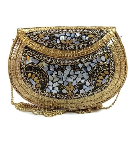 Trend Overseas Womens Ethnic Golden Clutch Vintage Handmade Metal Bag
