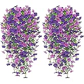 Betylifoy 4PCS Artificial Hanging Flowers Fake Hanging Plants for Outdoors UV Resistant Faux Silk Orchid Flowers Greenery Long Trailing Vines for Indoor Outside Garden Porch Decor (Light&Dark Purple)