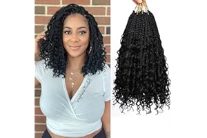 FIRSTCYH HAIR 8 Packs Goddess Box Braids Crochet Hair-14 Inch Crochet Box Braids Pre-looped Boho Crochet Braids Hair Synthetic Braiding Hair Extensions Crochet Hair for Black Women(1B)