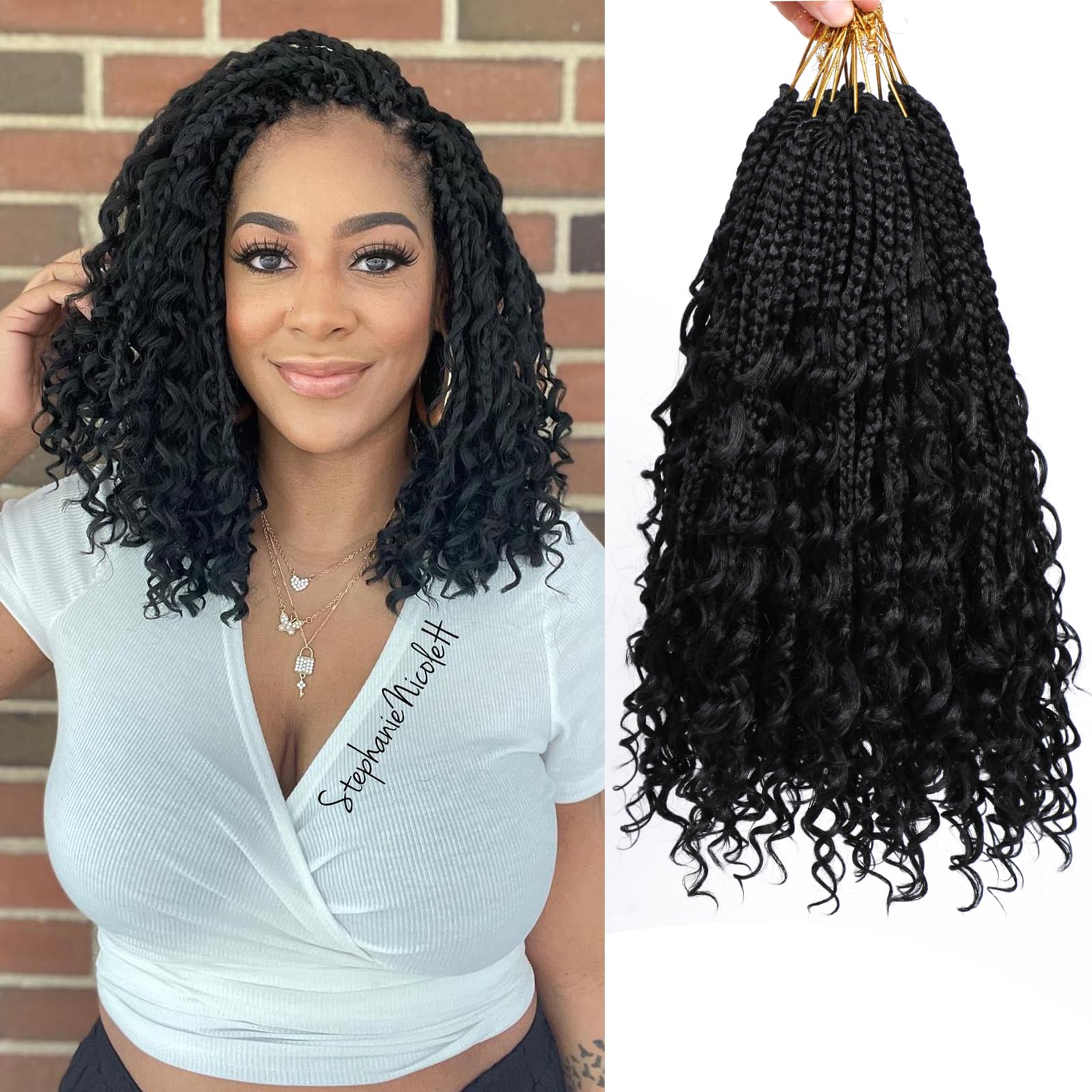 8 Packs Crochet Braids Hair Extensions 14 Inch Goddess Boho Braids Extensions Hair Crochet Hair Extensions for Black Women (1B#) — image 1