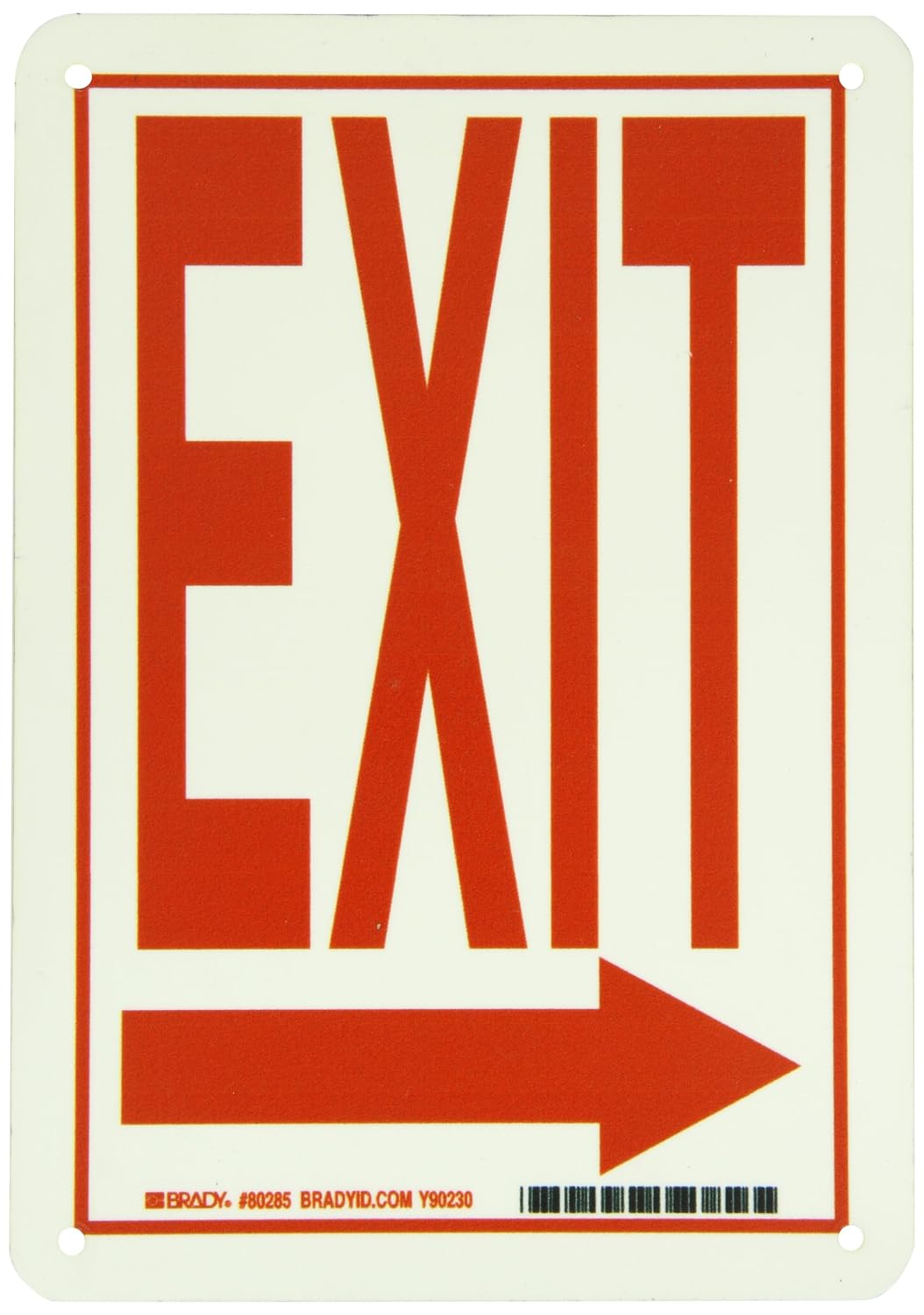 10 Width Red On Green Color Glow-In-The-Dark Exit And Directional Sign ...