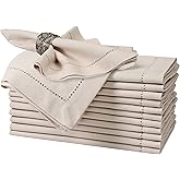 Bedding Craft Cotton Linen Cloth Dinner Napkins Set of 12 – 18x18 Flax Oatmeal Hemstitched – Machine Washable Reusable Fabric Napkins for Weddings, Parties & Events
