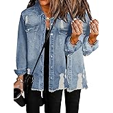 PerZeal Women's Oversized 2 Piece Denim Jacket Casual Long Sleeve Shirts Distresse Jean Coat 2025 Outfits (Pack of 2)