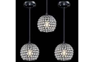 Dolaimi House Indoor Mini 3 Pack 1 Light Kitchen Island Pendant Light Fixture,Polyhedral Crystal Chandelier Shade Black Finish,for Foyer Dining Room Family Room