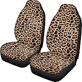 UNICEU Classic Brown Leopard Car Seat Covers Front Seats Only Set of 2, Soft Comfy Vehicle Seat Protector Covers, Animal Wild Cheetah Design Auto Bucket Seat Covers, Universal