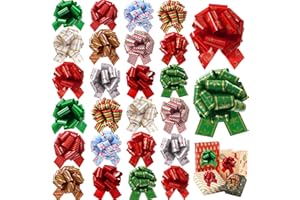 BBPOOL 24pcs Christmas Bows for Gift Wrapping, 5'' Wide Christmas Wrap Ribbon Pull Bows for Gifts Wine Bottles Bouquet Basket Christmas Decorations