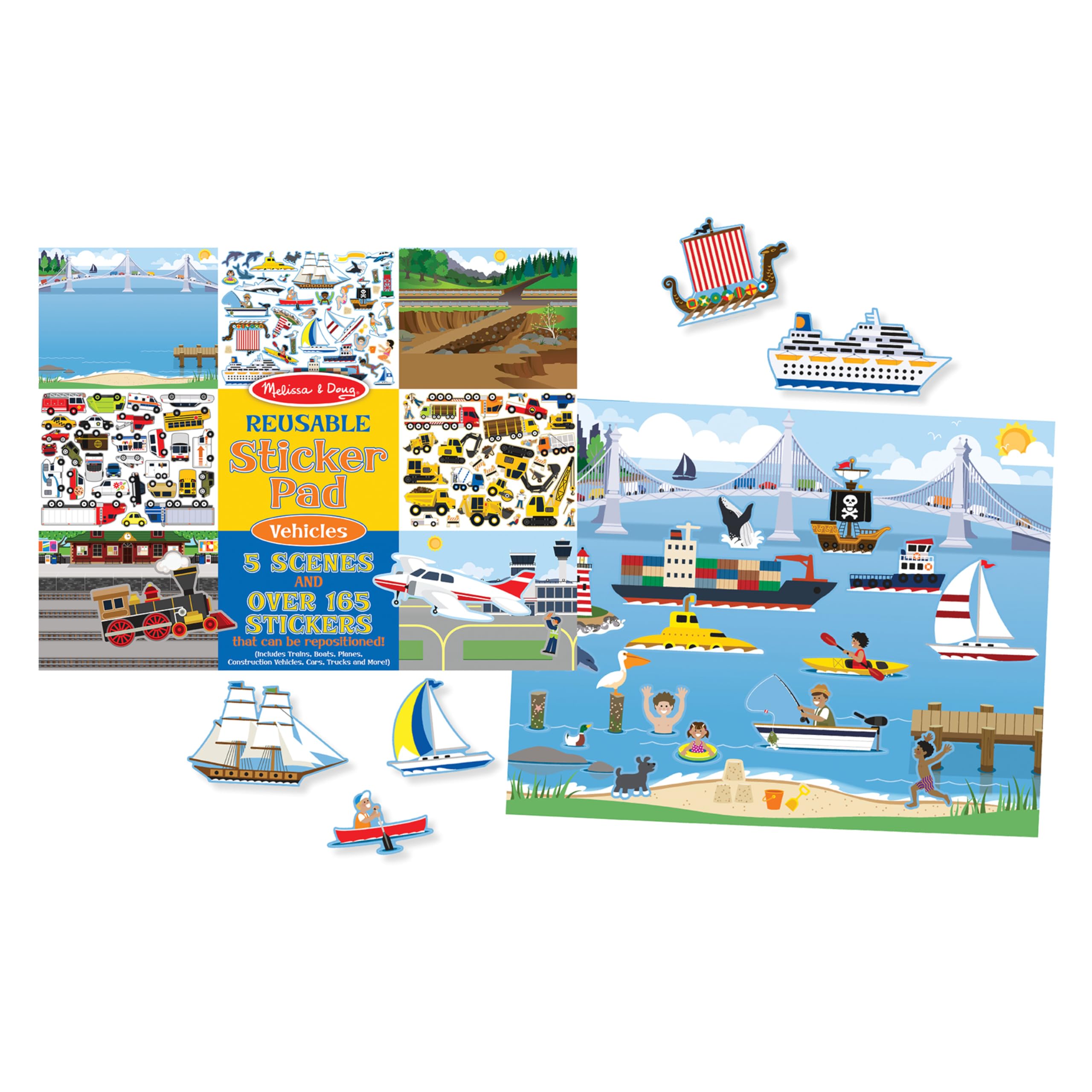 Melissa & Doug Reusable Sticker Pad: Vehicles - 165+ Reusable Stickers Melissa & Doug Kids Reusable Sticker Pad: Trucks, Trains, Planes, Cars and Construction Vehicle Reusable Stickers - FSC Certified