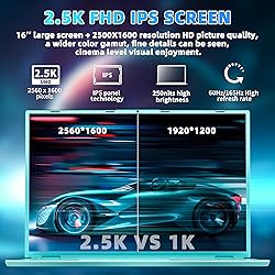 Rumtuk 16" Blue Laptop,Ultra-Narrow bezels 2.5K