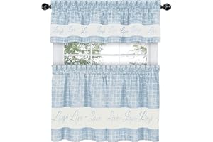 GoodGram Country Gingham Check Live~Laugh~Love 3 Pc. Café Plaid Kitchen Curtain Set - Assorted Colors & Sizes (Baby Blue, 24 in. L)